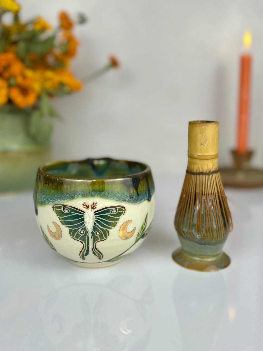 #27 Luna Moth & Vine Matcha Bowl Set