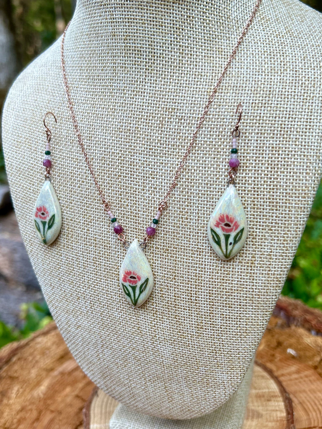 Pink Poppy Earring & Pendant Set