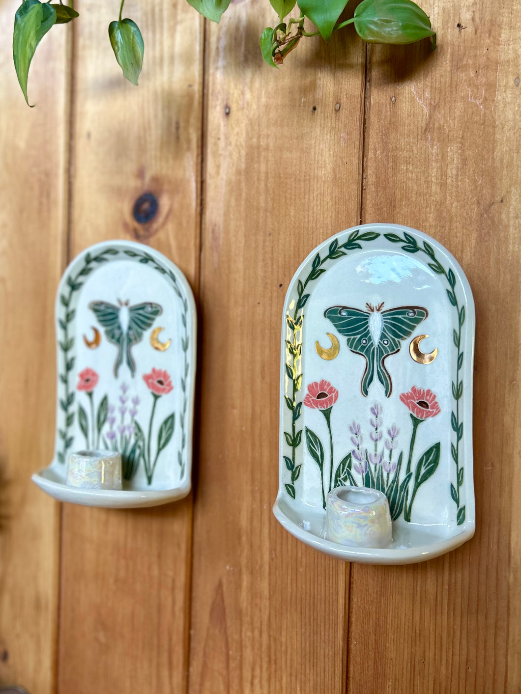 #12 Luna Moth Garden Candle Sconce