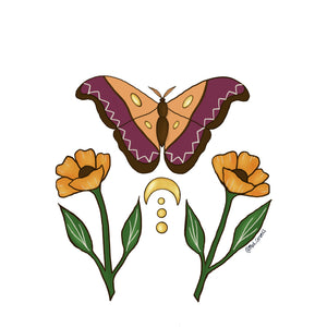 Atlas Moth and Poppy Sticker