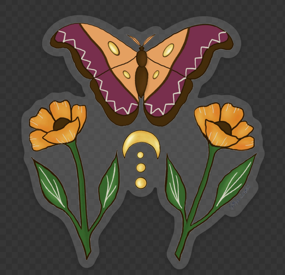 Atlas Moth and Poppy Sticker